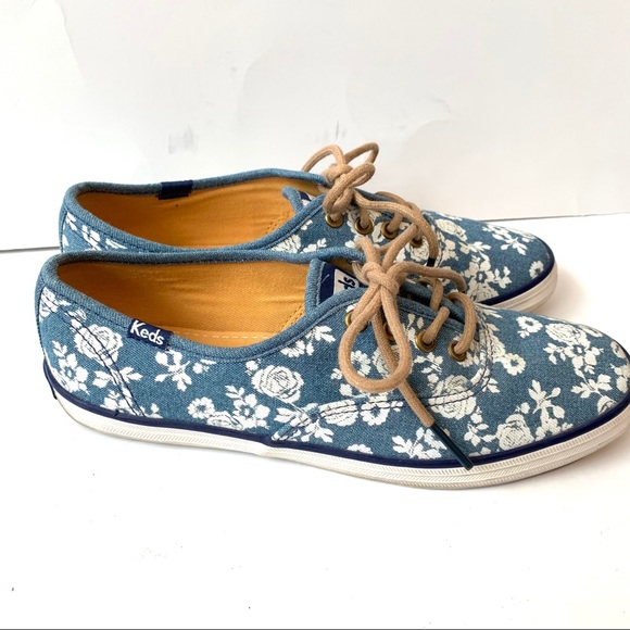 KEDS Blue Denim Floral Lace Up Sneakers—SZ. 6 - Picture 4 of 11